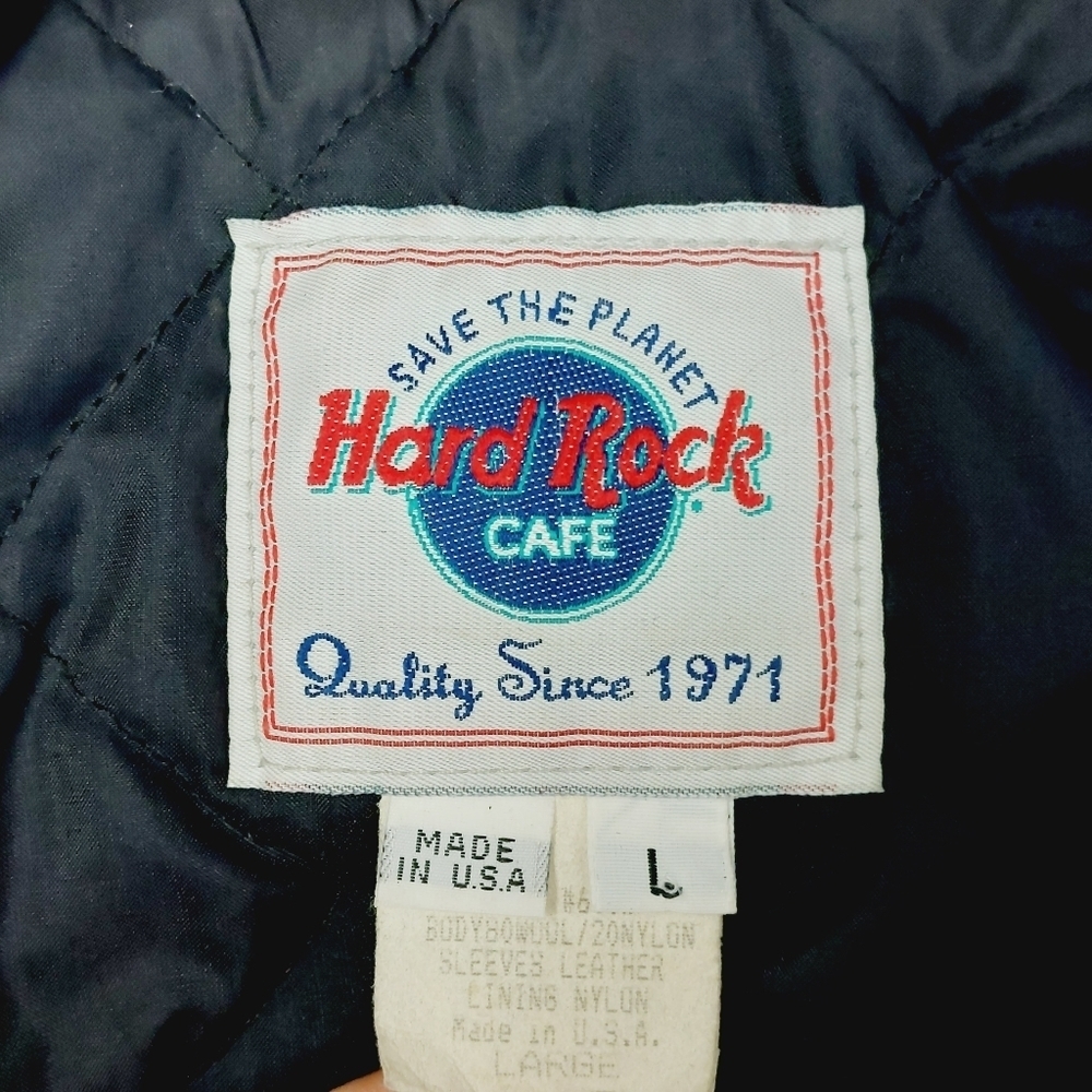 Hard Rock Cafe Wool Leather Button Up Bomber Jacket Coat Z72 - Picture 8 of 10